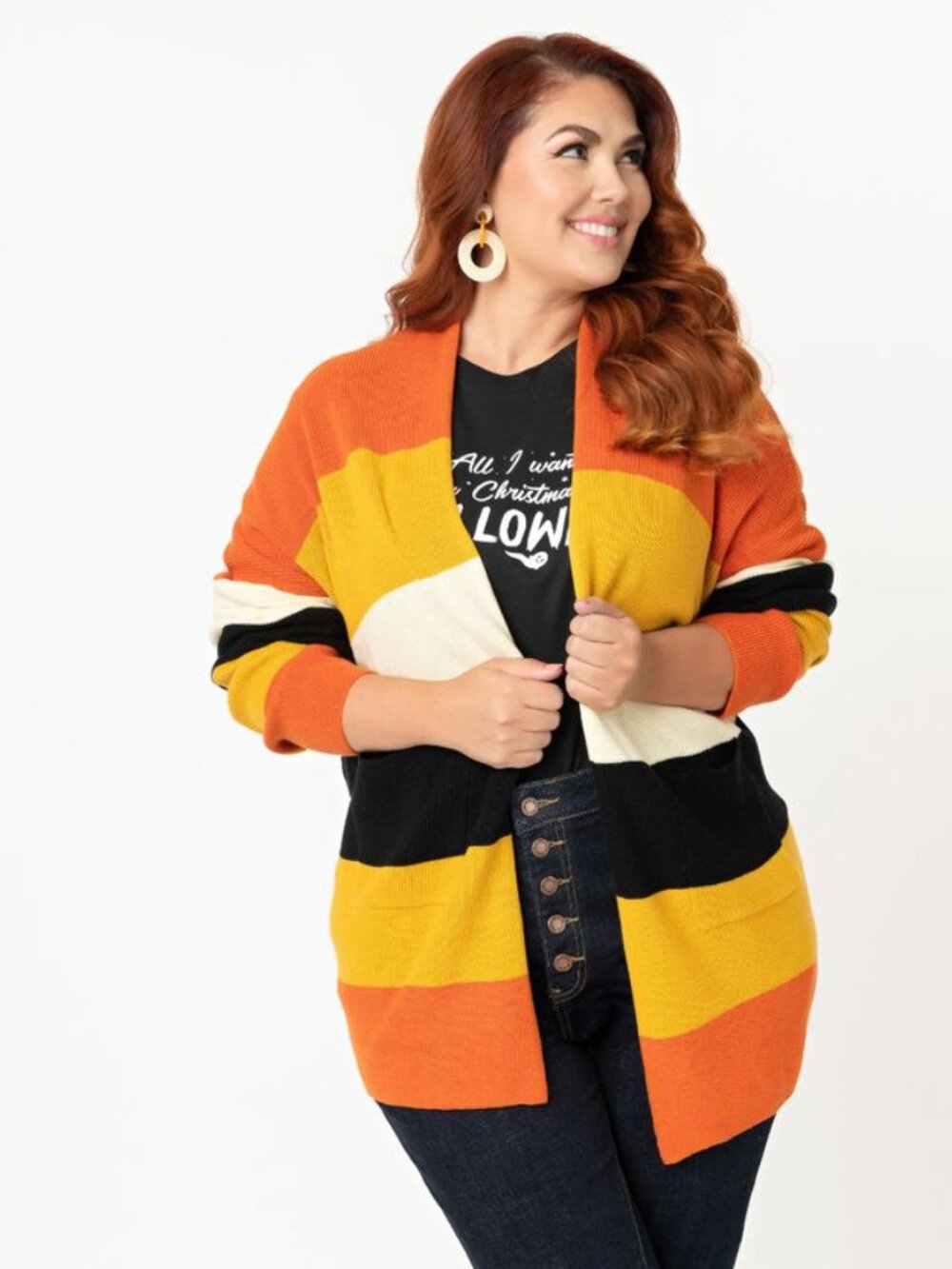 Unique Vintage Magnolia Place Candy Corn Stripe Halloween Sweater O/S PLUS
